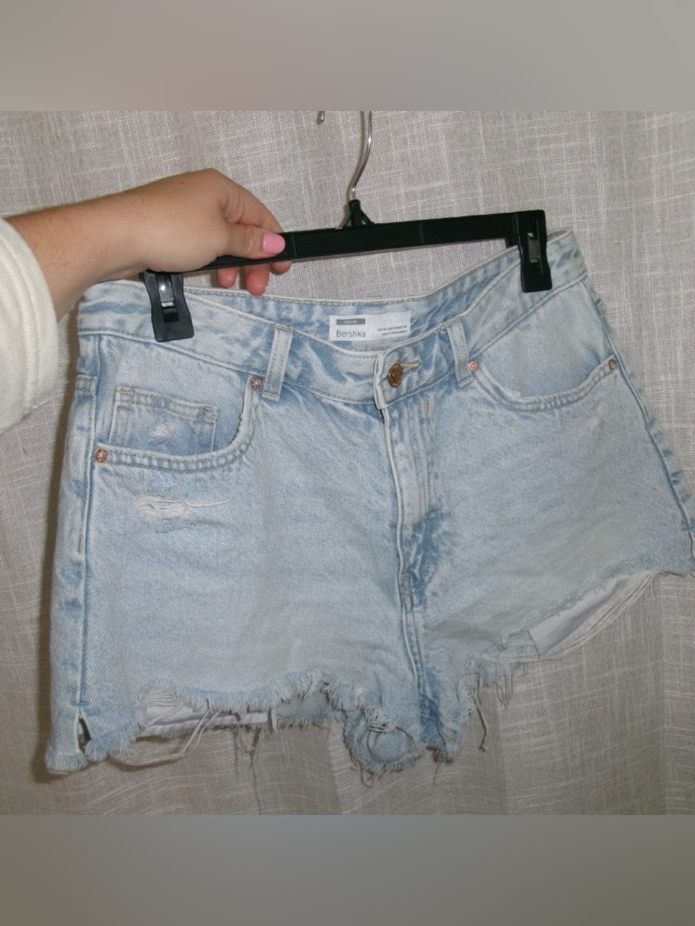 Bershka Faded Light Blue High-Rise Denim Shorts